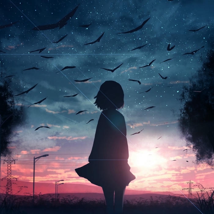 Hình ảnh avatar Tiktok đẹp bóng người anime nữ trời tối buồn