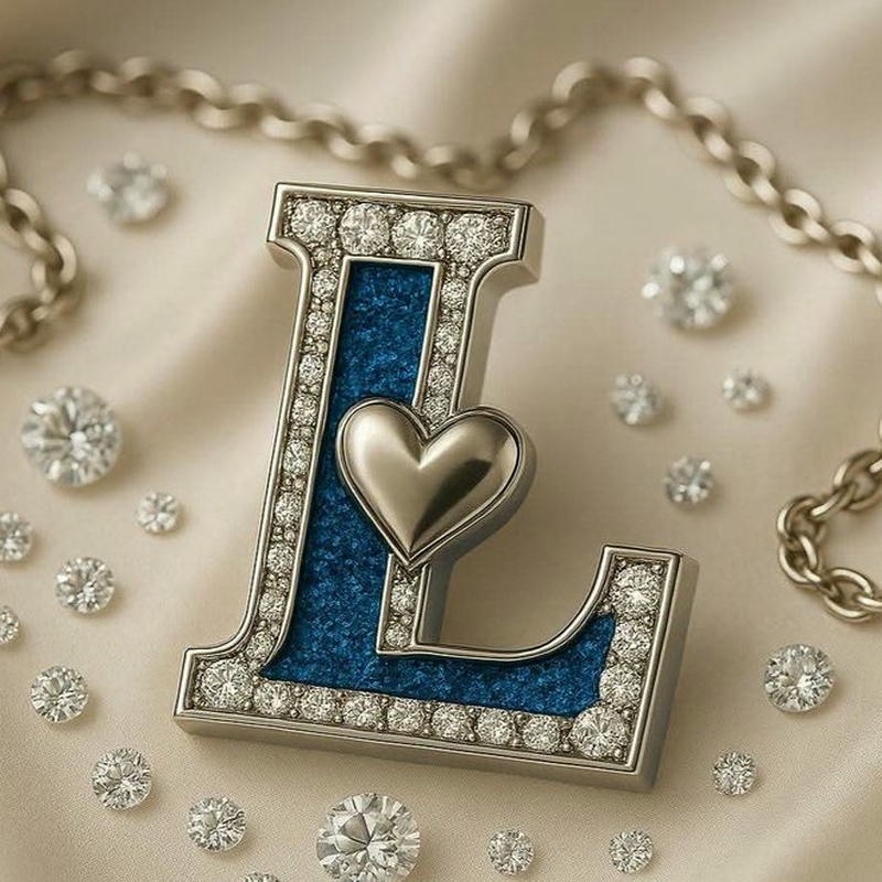 Hình ảnh avatar chữ L đính đá xanh sang trọng