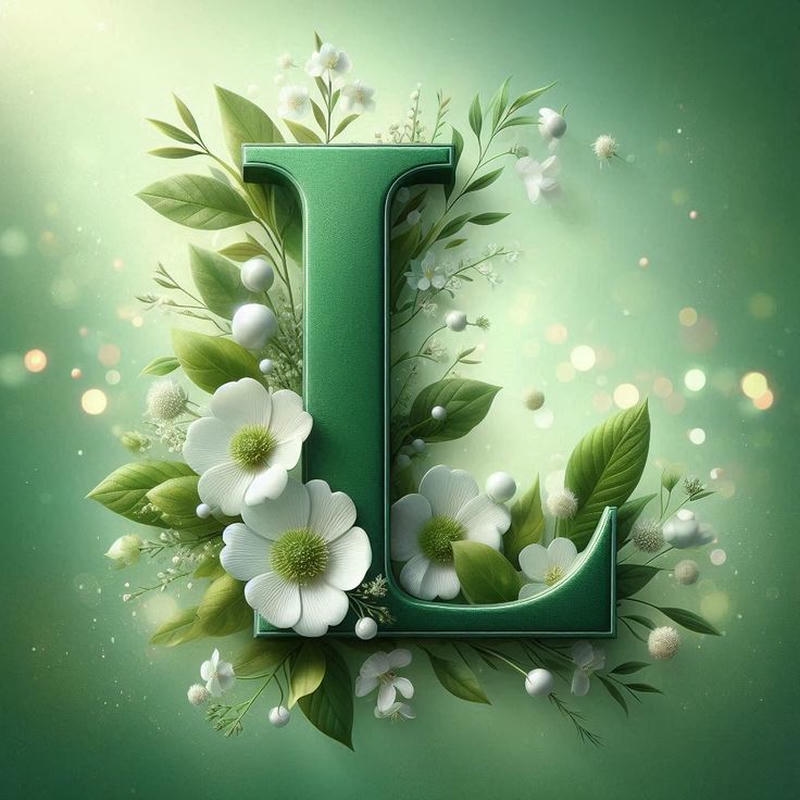 Hình ảnh avatar chữ L xanh lá cây hoa trắng
