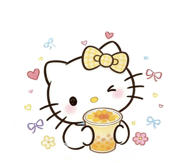 Hình ảnh mèo Hello Kitty tạo dáng đáng yêu kiểu chibi dễ thương