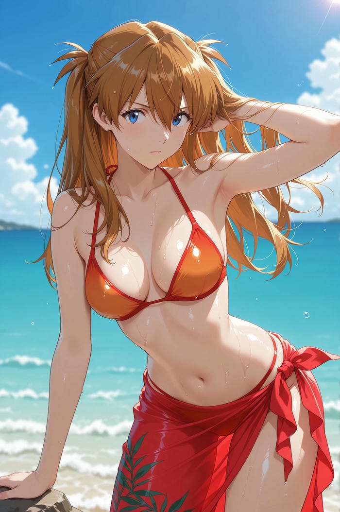 Hình ảnh thiếu nữ anime quyến rũ trong trang phục đi biển