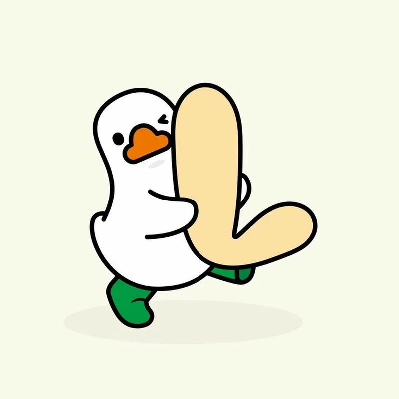Hình ảnh vịt trắng ôm avatar chữ L màu vàng