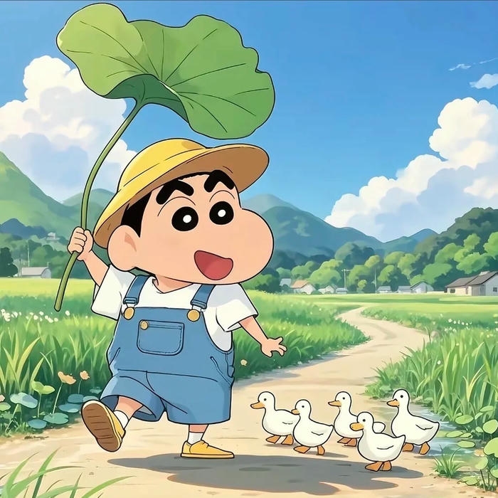 Hình avatar Shin cậu bé bút chì cầm lá sen xanh