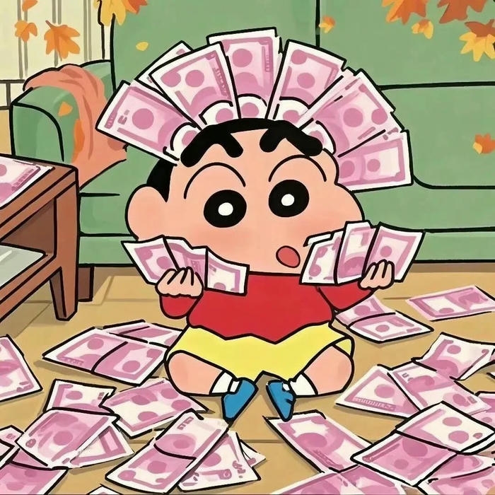 Hình avatar Shin cậu bé bút chì cầm quạt tiền lẻ