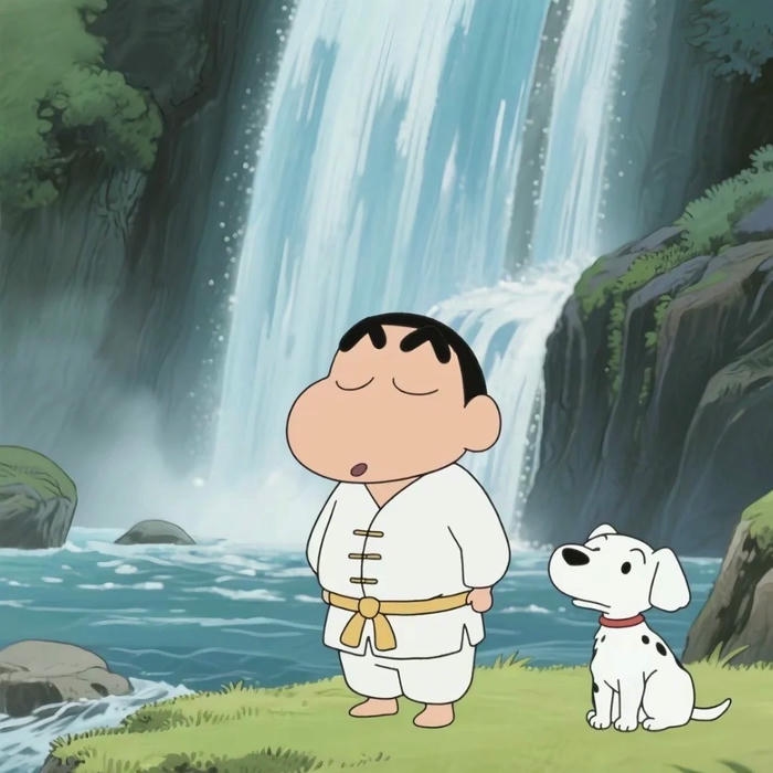 Hình avatar Shin cậu bé bút chì tập võ suối nước