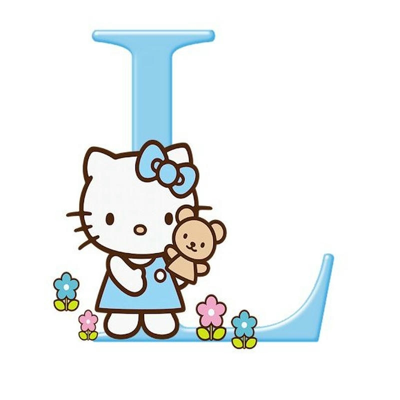 Hình avatar chữ L xanh dương hello kitty đứng cạnh