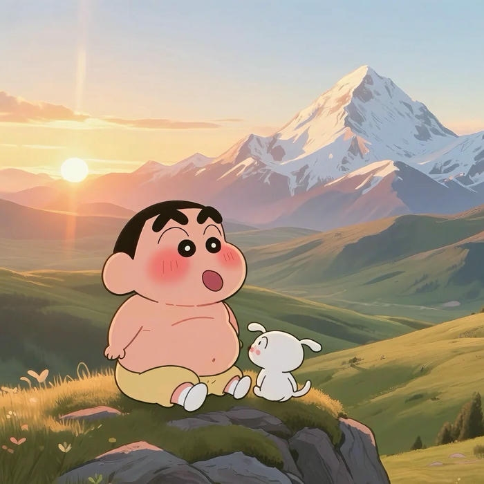 Hình đại diện Shin bựa ngồi ngắm núi tuyết hùng vĩ