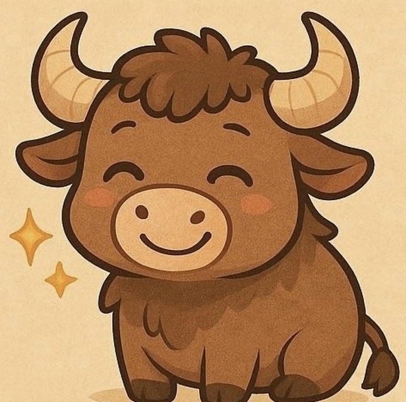 Hình động vật con trâu màu nâu chibi
