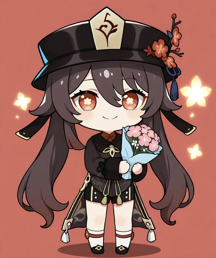 Hình hutao chibi ôm bó hoa hồng