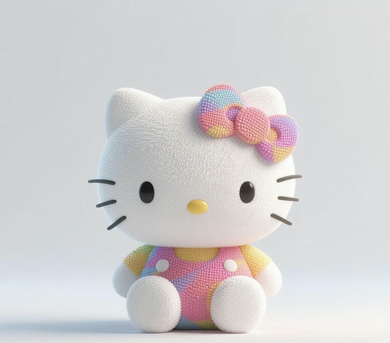 Hình mèo Hello Kitty phong cách chibi đáng yêu với nơ hồng dễ thương
