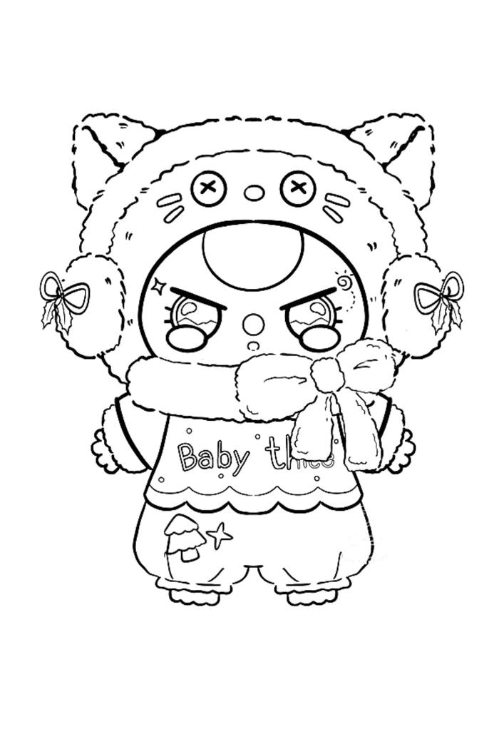 Hình tô màu baby three đeo tai nghe