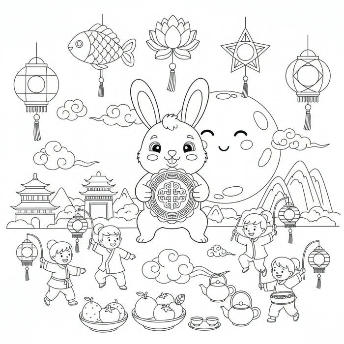 Hình tô màu trung thu đèn ông sao