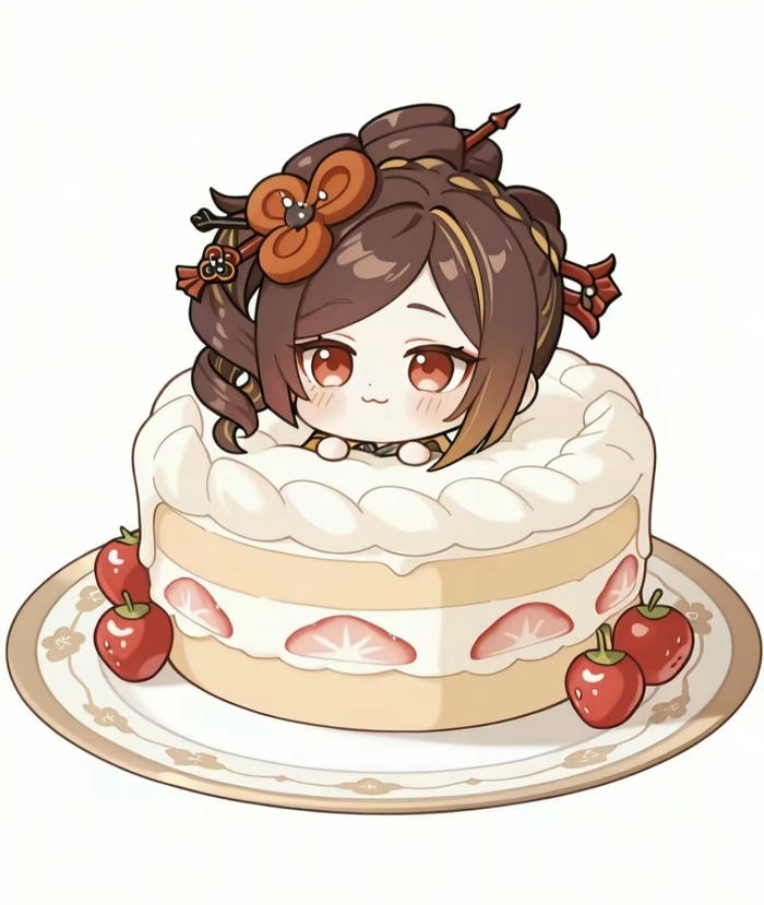 Hutao chibi bánh kem dâu tây