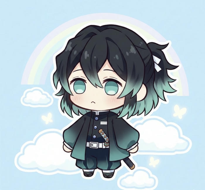 Muichirou chibi dáng tròn tóc xanh