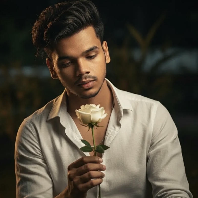 Nam nhân Ấn Độ dáng vẻ lịch lãm cầm hoa