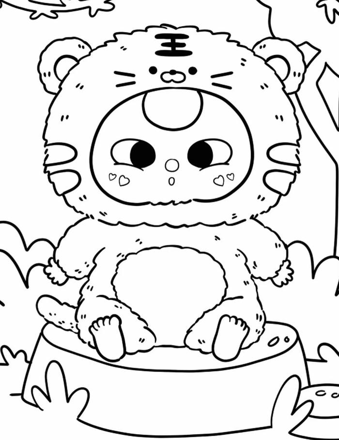 Tô màu baby three con hổ cute