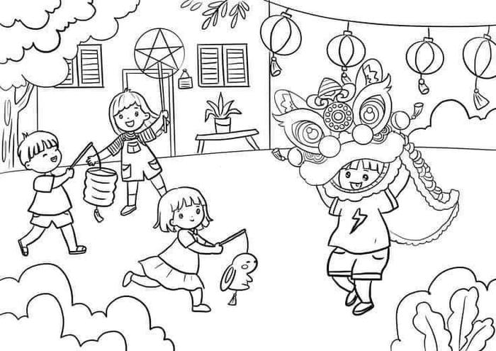 Tô màu trung thu thiếu nhi vui vẻ