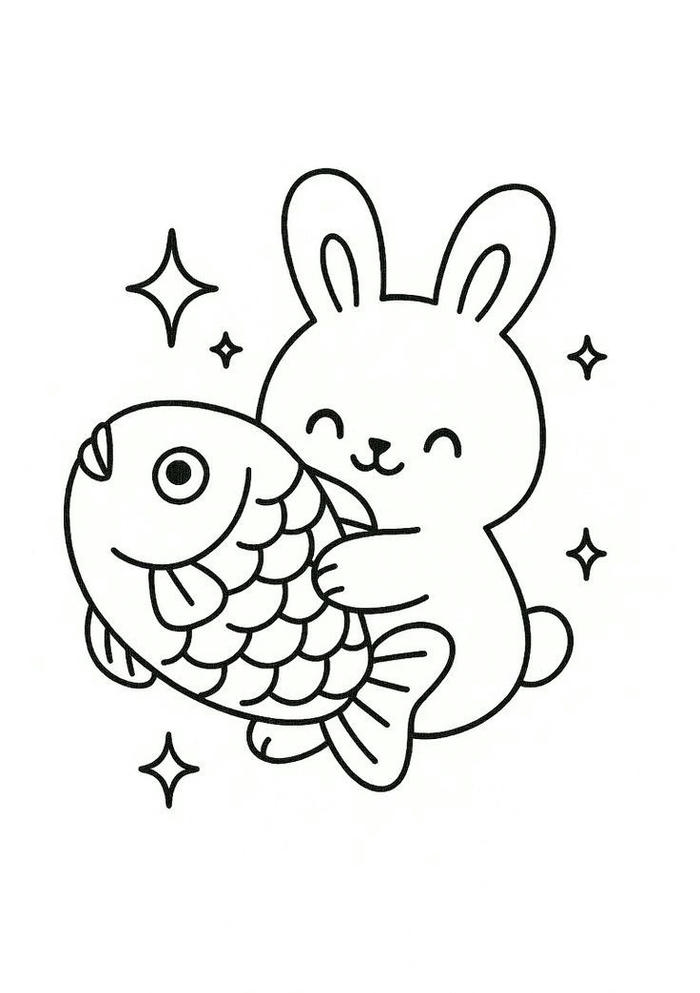 Tô màu trung thu thỏ ngọc ôm cá