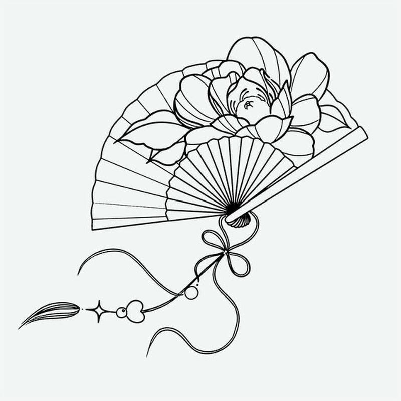 Tranh nét quạt cầm tay truyền thống tô màu