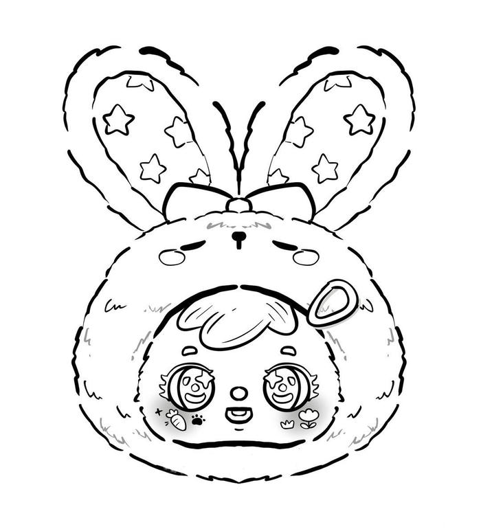 Tranh tô màu baby three tai thỏ xinh yêu