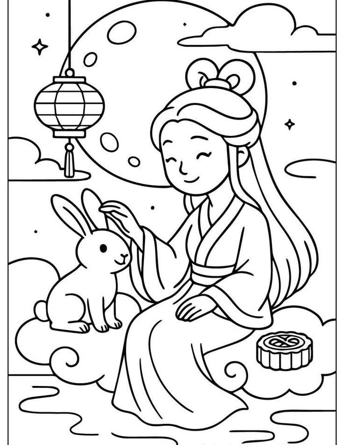 Tranh tô màu chị Hằng dưới trăng