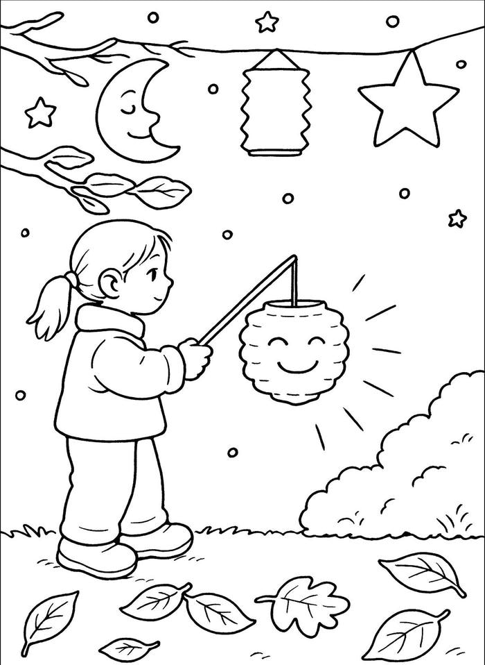 Tranh tô màu trung thu bé rước đèn