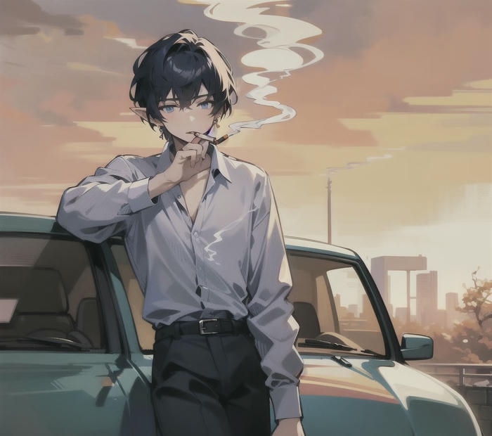 ảnh anime hút thuốc khói bay nhẹ