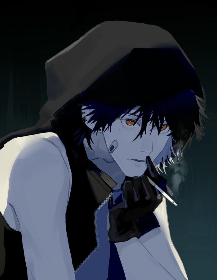 ảnh anime hút thuốc không gian trầm