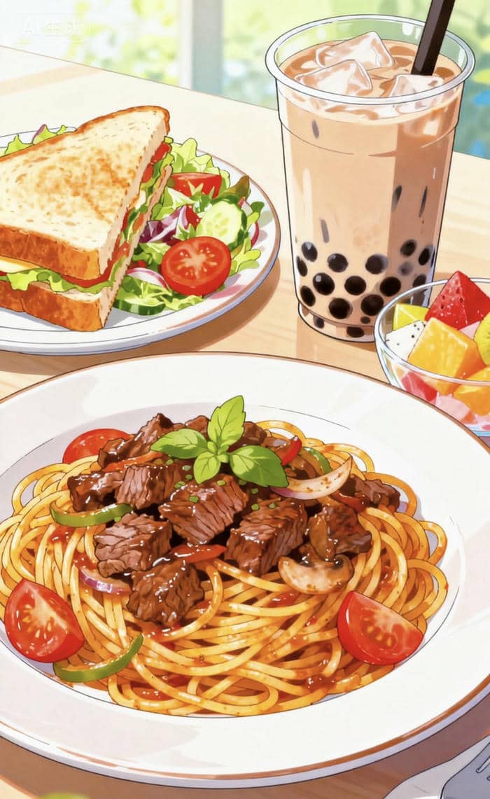 ảnh đồ ăn anime sợi mì vàng óng