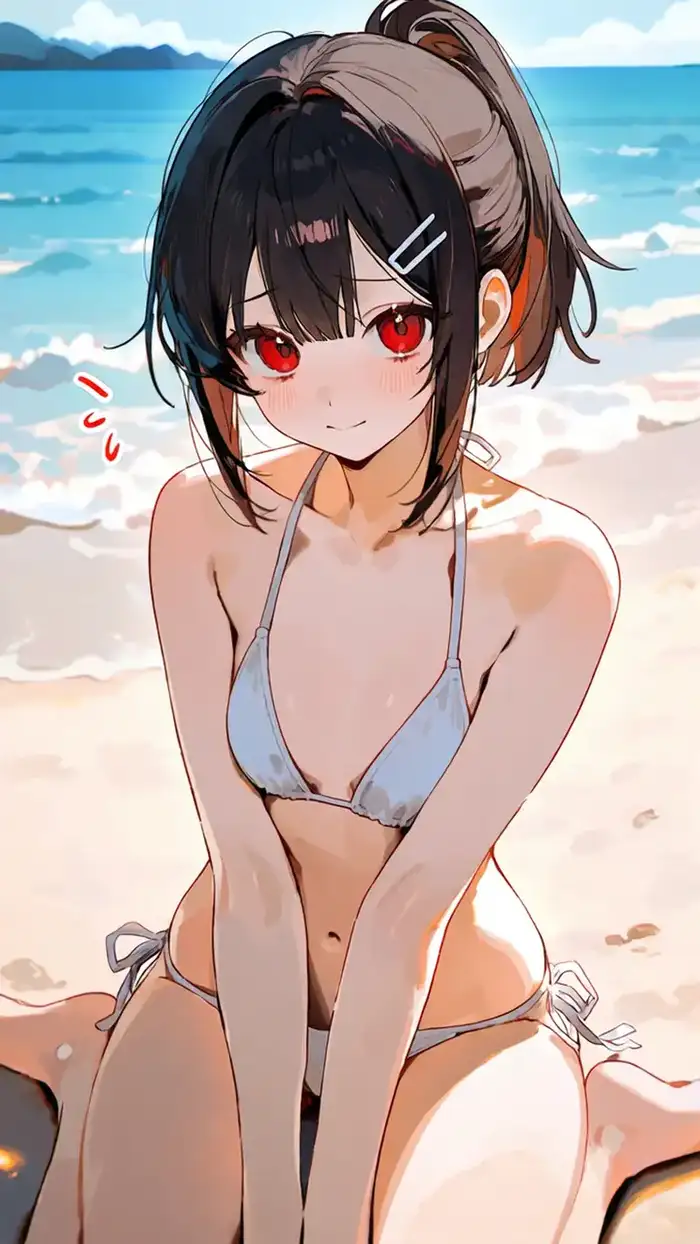 ảnh gái anime mặc bikini với tông màu tươi sáng