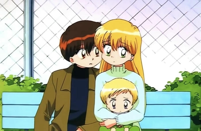 ảnh gia đình anime nền trời xanh