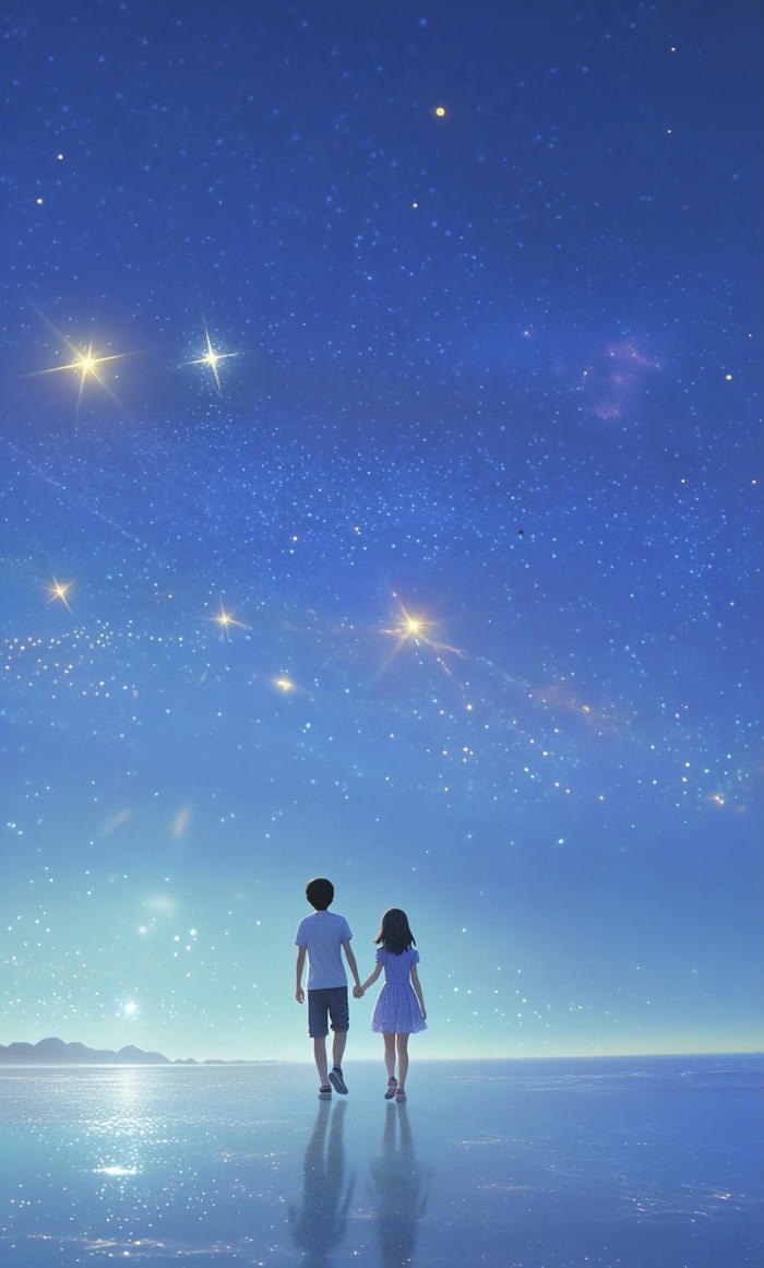 ảnh nền anime hồ nước phản chiếu trời