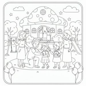 ảnh tô màu bé lễ phép chào cô giáo