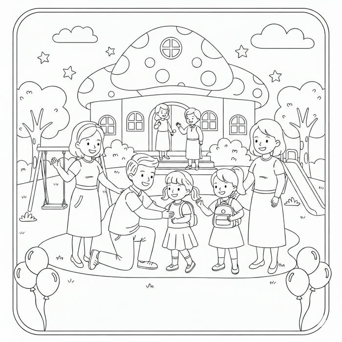 ảnh tô màu bé lễ phép chào cô giáo