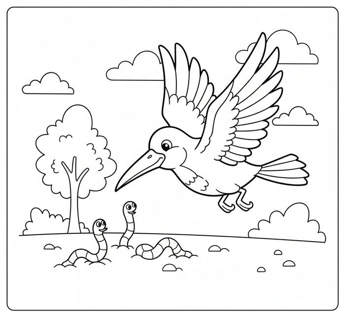 ảnh tô màu chim bắt sâu