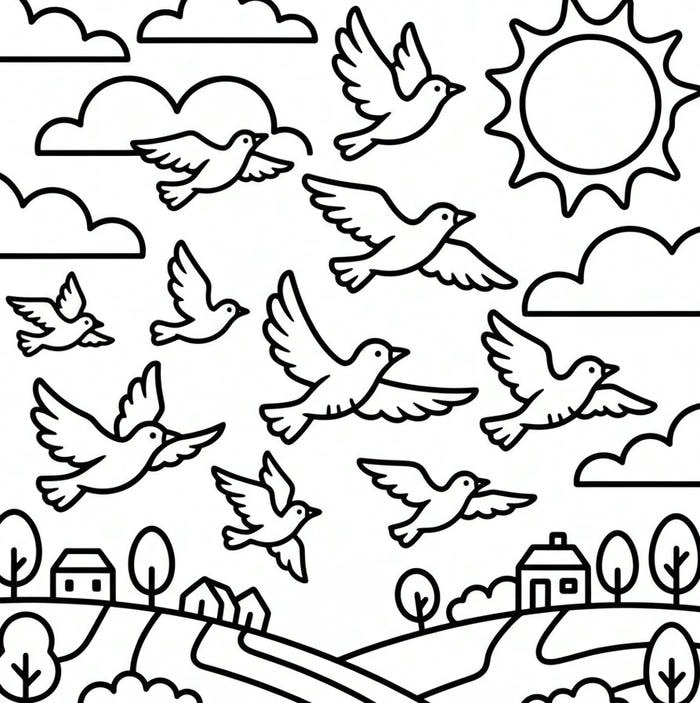 ảnh tô màu chim bay theo đàn