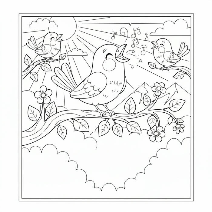 ảnh tô màu chim đang hót líu lo