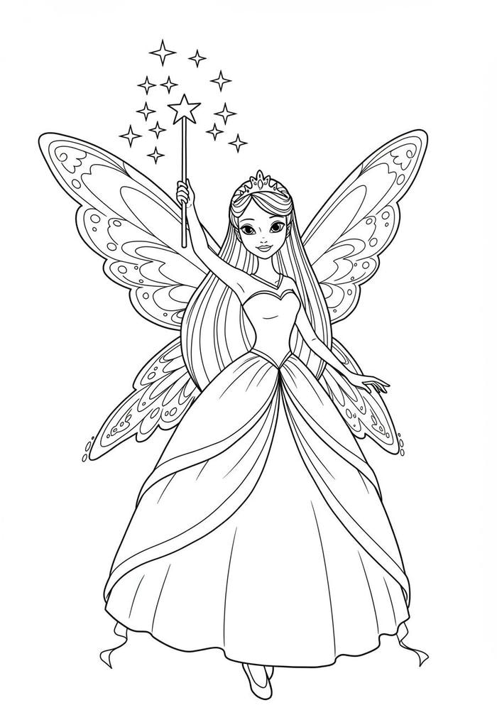 ảnh tô màu cô tiên có cánh cho bé gái