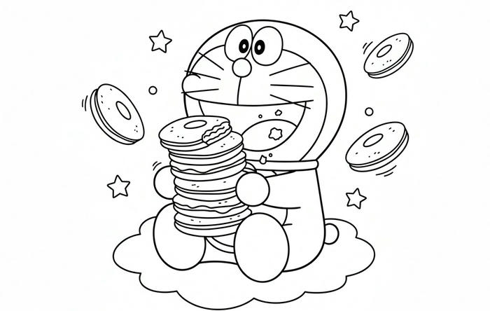 ảnh tô màu doraemon ăn bánh rán
