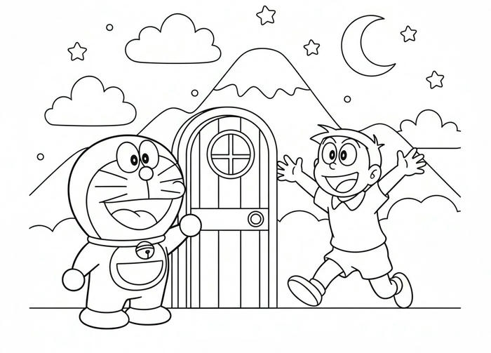 ảnh tô màu doraemon có cánh cửa thần kì