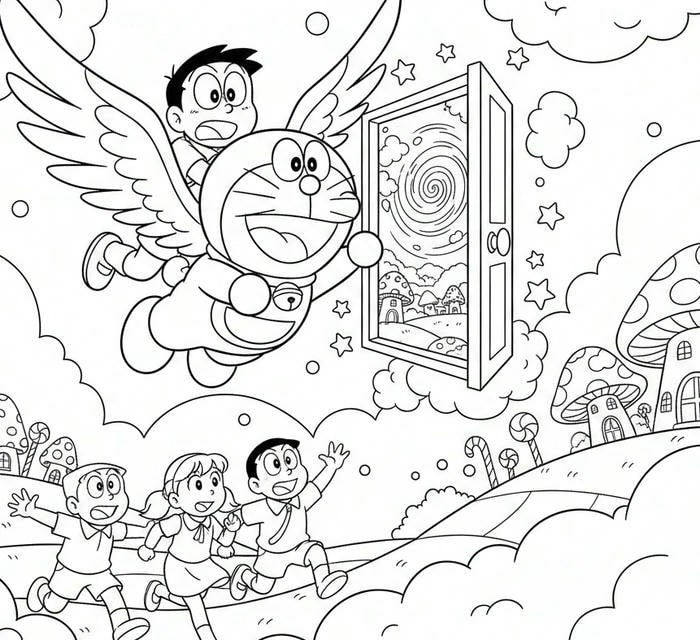 ảnh tô màu doremon sáng tạo