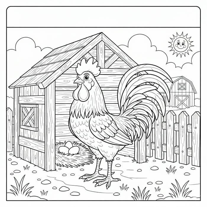 ảnh tô màu gà canh trứng trong chuồng