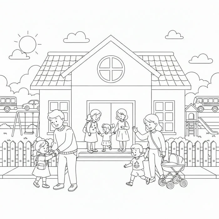 ảnh tô màu giờ tan học tại trường mầm non