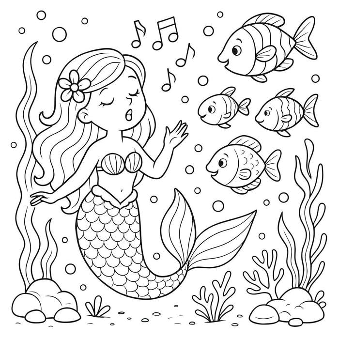 ảnh tô màu nàng tiên cá ca hát