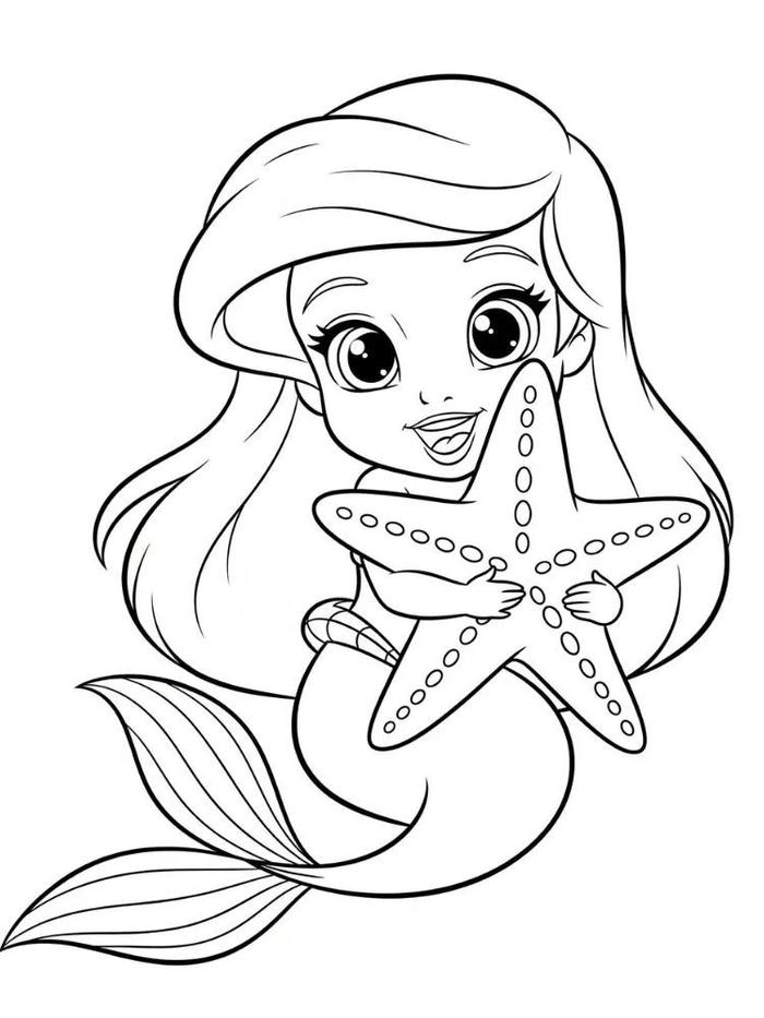 ảnh tô màu nàng tiên cá và sao biển
