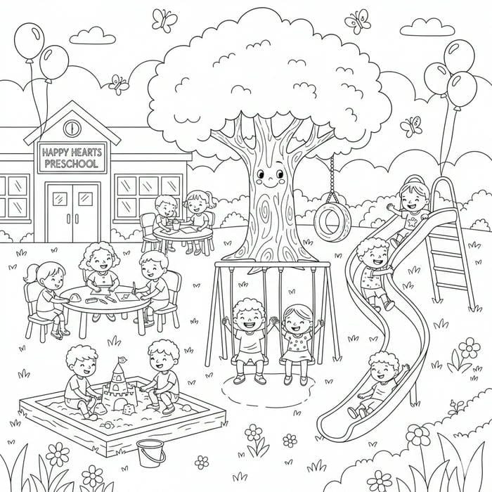 ảnh tô màu ngôi trường mầm non của bé yêu