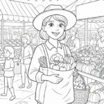 ảnh tô màu người mua rau củ quả