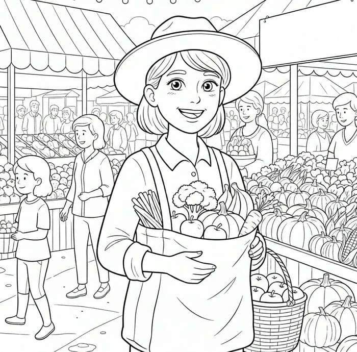 ảnh tô màu người mua rau củ quả
