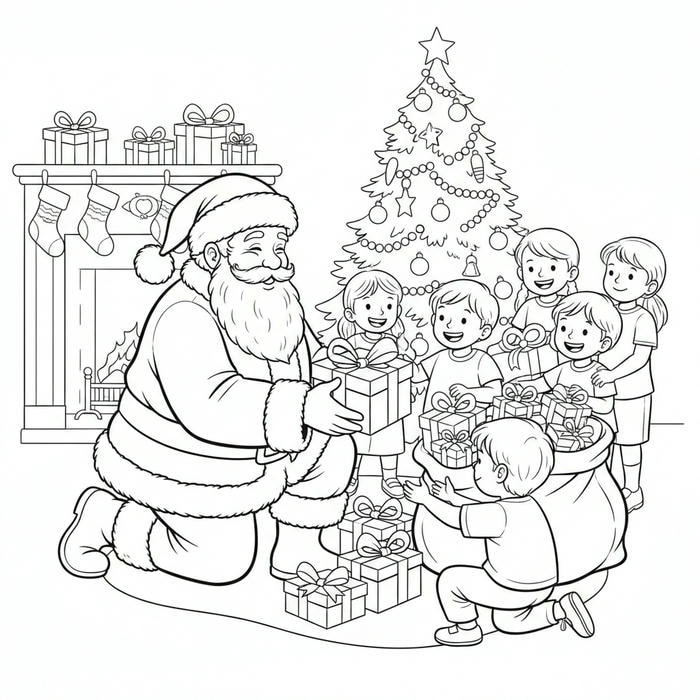 ảnh tô màu ông già noel phát quà