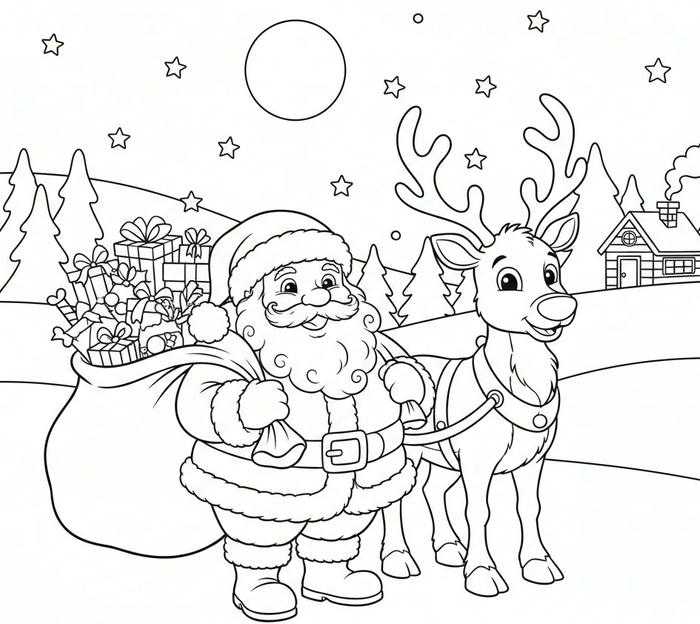 ảnh tô màu ông già noel và tuần lộc